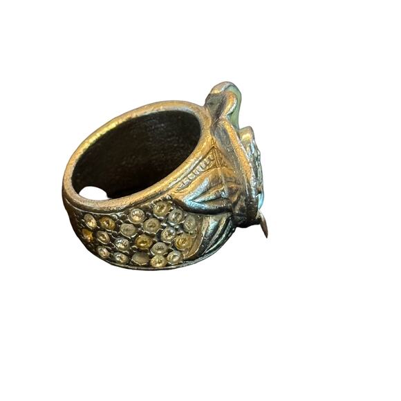 RARE Chanel Vintage Camellia Enamel & Rhinestone CC Logo Ring! P04 Stamp! SZ 6.5 - Picture 3 of 8